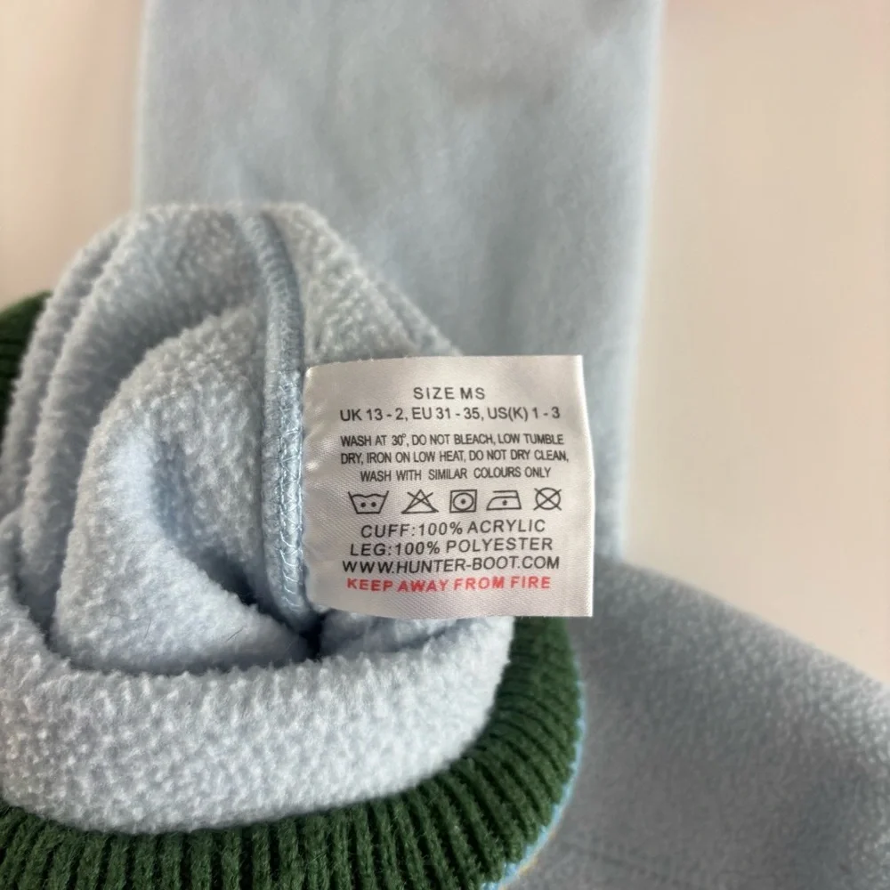 Hunter Kids Fleece Boot Socks Rainbow Knit Cuff Light Blue Size MS US 1 3